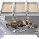 BurgeonNest 45"x32" Extra Large Cat Litter Mat, Honeycomb Double Layer Kitty Litter Trapping Mat, Urine Proof & Waterproof, Easy Clean, Machine Washable, Non-Slip, Scatter Control-Grey