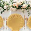 Spsyrine Gold Charger Plates, 13" Set of 6 Scalloped Seashell Plastic Table Chargers for Dinner Plates, Wedding, Thanksgiving Christmas Events, Party, Tabletop Decor.