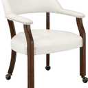 LEEMTORIG Large Dining Chairs with Casters and Arms, Rolling Dining Chairs with Wheels, Accent Game Poker Chairs, Wood Boss Caption's Chairs, 26Dx25.2 Wx31.5H, Cherry Legs & Ivory PU, SY-1533-WT