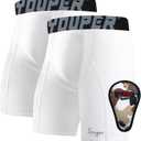 Youper Youth Boys Compression Sliding Shorts with Soft Protective Cup for Baseball Football Hockey (2-Pack) (X-Large, White)