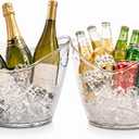 4L Clear Plastic Ice Bucket with Handles, Large Beverage Chiller Tub for Wine, Champagne, Beer, Set of 2 (4L 2PCS)