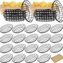 Hushee 24 Pcs Black Wire Bread Basket 9. 5 x 6. 2 x 2. 2 Inch Oval Metal Dinner Roll Baskets Storage with 100 Sheets Deli Wrappers Paper for Kitchen Table Fast Food
