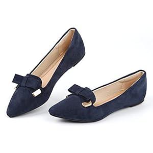 MUSSHOE Ballet Flats for Women Comfortable Women's Flats Memory Foam Slip on Pointed Toe Flats Shoes Women, Navy Bow, Size 10