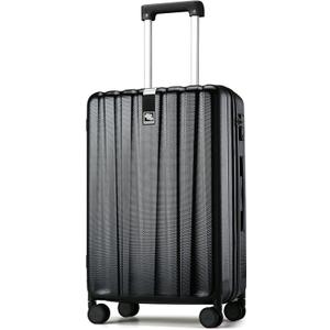 Hanke 24 Inch Luggage Suitcases With Spinner Wheels Lightweight PC Hard Shell Rolling Suitcase With Travel Lock,Checked-Medium 24-Inch(Jet Black)