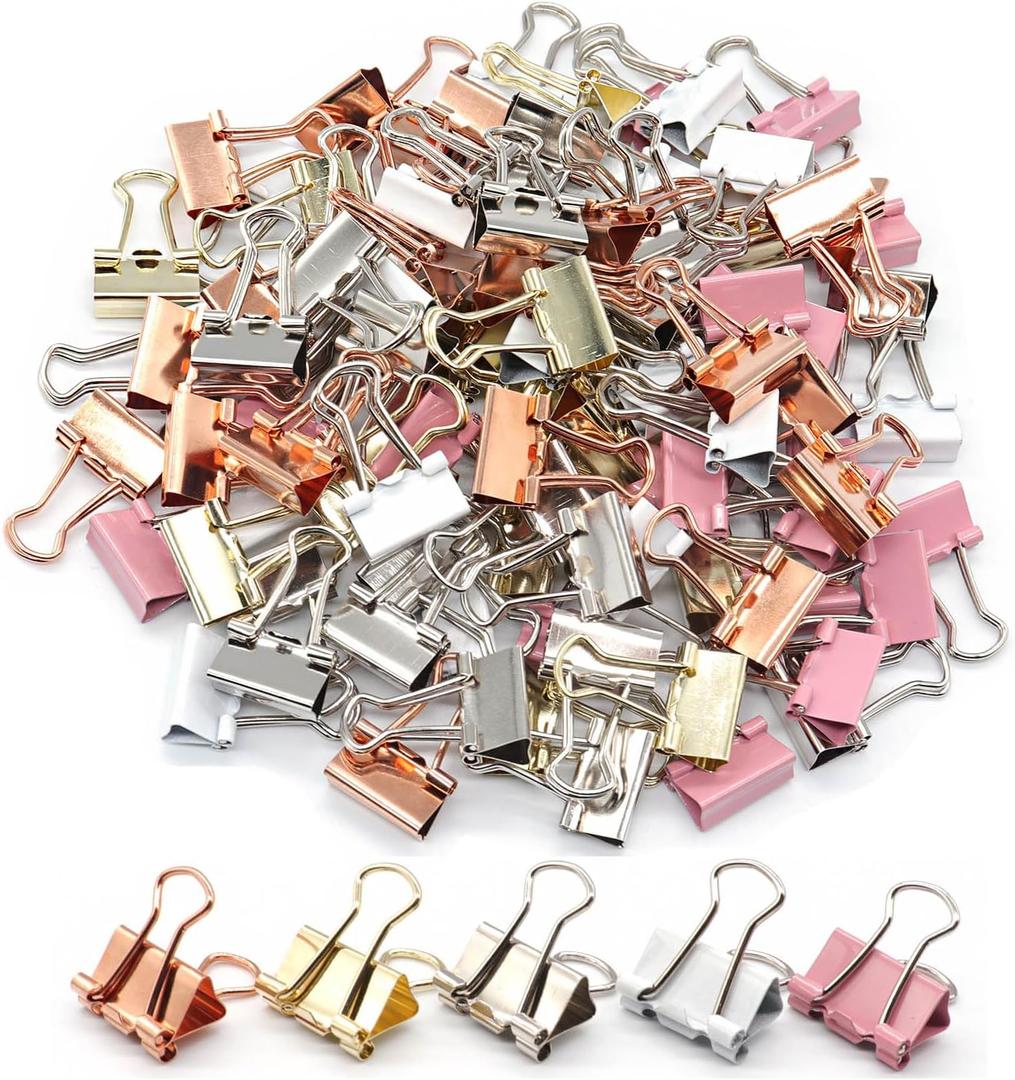 Mini Binder Clips, Paper Clip, Small Paper Clamps 15mm (5/8 inch), 100 Pack Micro Size Office Clips for Home School and Business (Multicolored)