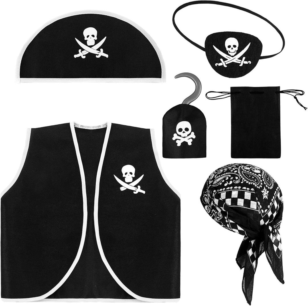 Bencailor 6 Pcs Kids Pirate Costume Accessories Set for Kids Pirate Role Play for Boys Toddlers Girls Halloween Party Cosplay Dress up
