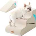 Gardner Pet Dog Stairs for Small Dogs 16.5" H, 2 in 1 Transformable 3-Step Pet Stairs and Dog Ramp for Couch (13-20 in), Beige Adjustable Pet Steps with Non-Slip Waterproof Cover and CertiPUR-US Foam