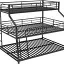 Bellemave Heavy Duty Triple Bunk Bed for Multiple Kids,Twin XL Over Full XL Over Queen Size Triple Bunk Bed with Long and Short Ladder for 3 Kids,Unique Curved Metal Frame,Black