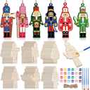Cinnvoice 60 Pcs Wood Christmas Crafts for Adults DIY Paint Xmas Ornaments Blank Unfinished Wooden Cutouts Shapes Slices Hanging Embellishment for Christmas Tree Holiday Party Decor(Nutcracker)