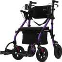 ELENKER All Terrain Rollator Walker Transport Wheelchair Combo, 2 in 1 Rolling Walker with Padded Seat and Wide Backrest, Purple