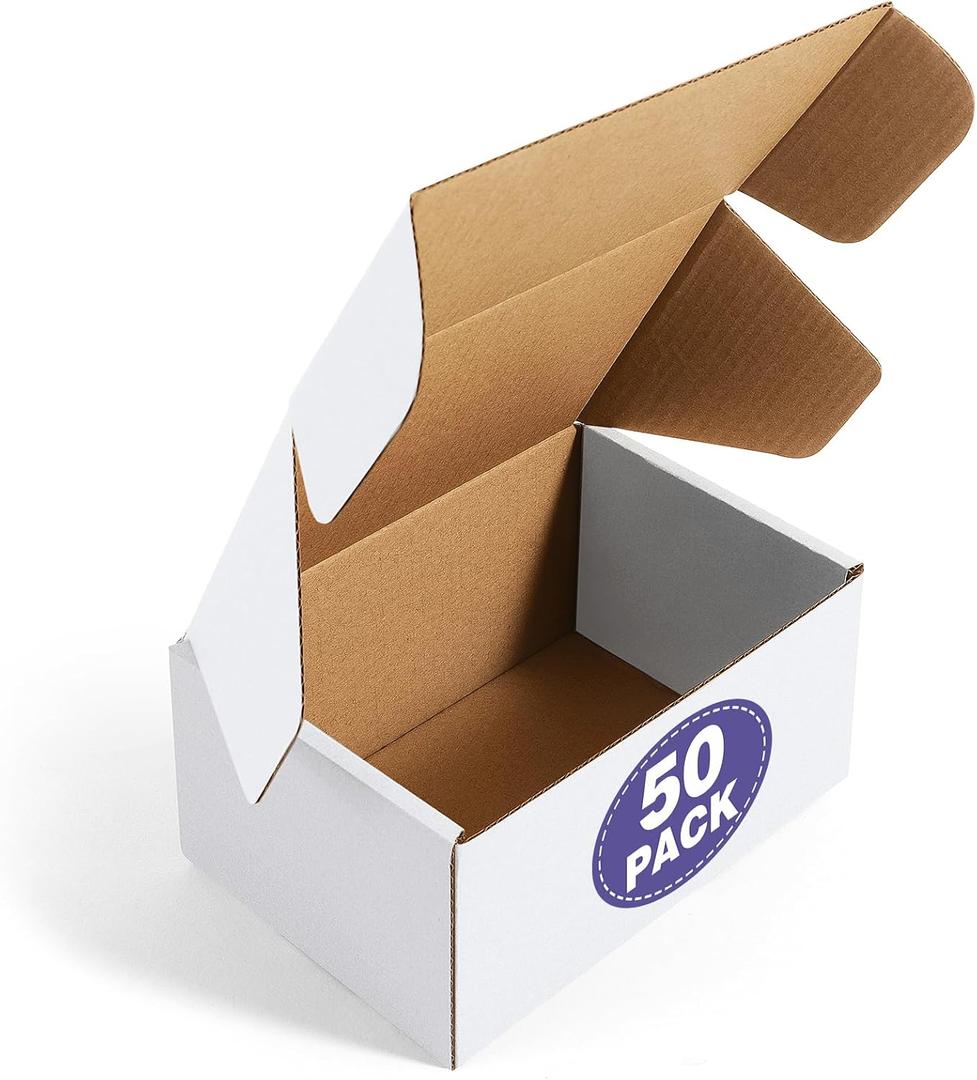Eupako 6x4x3 Small Shipping Boxes 50 Pack - White Cardboard Box Mailers, Corrugated Mailing Boxes for Packaging Small Business
