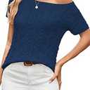 Cakulo Womens Cable Knit Short Sleeve Sweaters Tops Lightweight Crew Neck Pullover Sweater 2025 Navy Blue XL