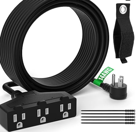 Outdoor Extension Cord 30 Ft with 3 Outlets, 14/3 SJTW 3 Prong Grounded Power Cord, 14 Gauge 14AWG Heavy Duty Power Cable, ETL Listed, 15 Amp 125 V 1875 W-Multiple Outlets for Indoor/Outdoor-Black