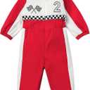 IBTOM CASTLE Toddler Boys Girls 1st 2nd Birthday Outfits Race Car Driver Long Sleeve Romper Racer Jumpsuit 18-24 Months