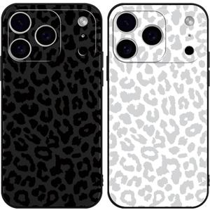 2 Pack Cute Cheetah Print for iPhone 17 Pro 6.3 Inch Phone Case, Luxury Leopard Pattern Design Cases Soft Silicone Slim TPU Shockproof Protective Cover for Women Girls-Black & White