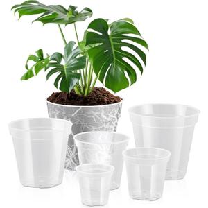 Vesici 6 Pcs 4/5/6/7/8/9 Inch Large Size Clear Nursery Pots Variety Pack Plant Pots with Drainage Holes Planters for Indoor Plants Flexible Transparent Plastic Plant Bottle Succulents
