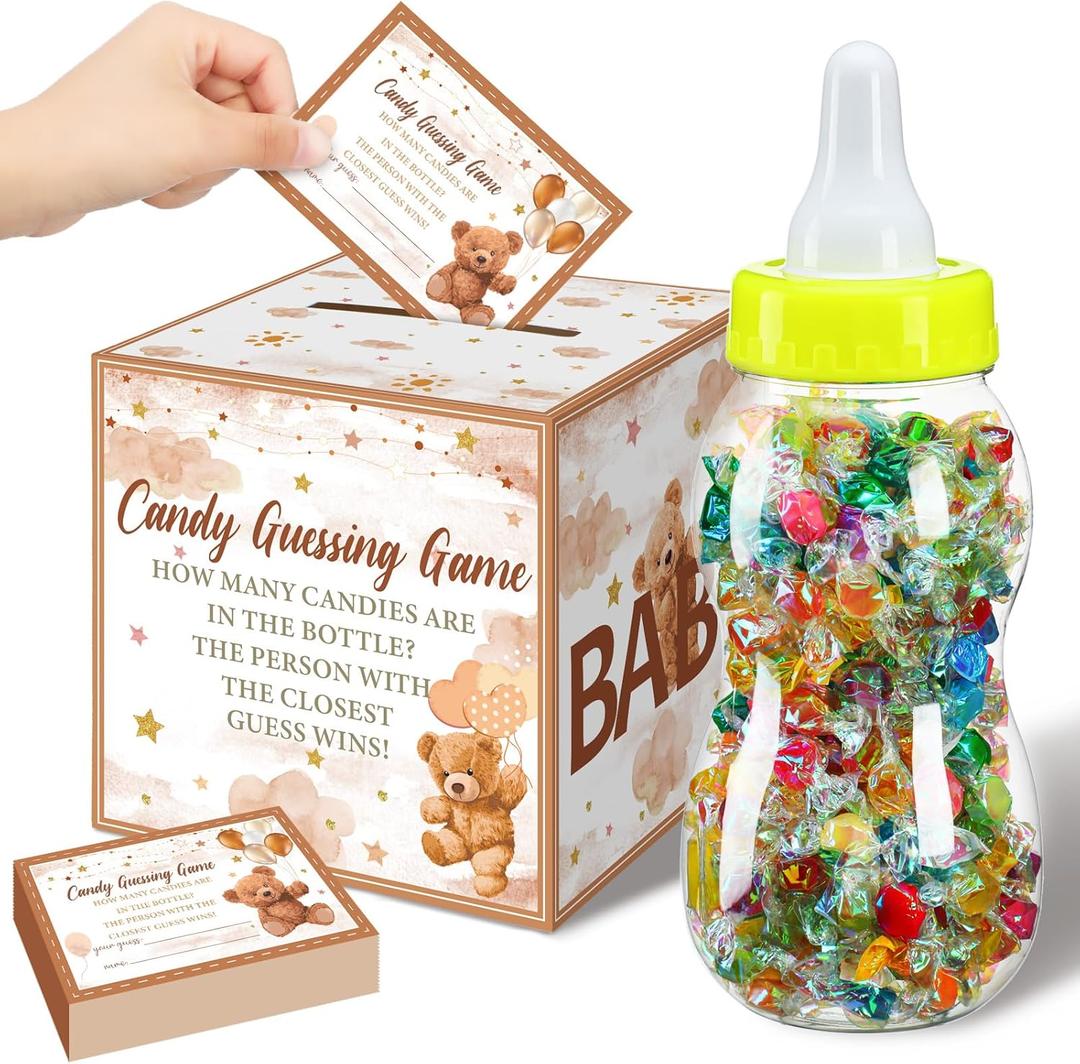 Glenmal 52 Pcs Baby Shower Games Gift Sets Large Baby Bottle for Shower Game Guess How Many Candies Decorations for Gender Reveal(Brown Bear) Glenmal 52 Pcs Baby Shower Games Gift Sets Large Baby Bottle for Shower Game Guess How Many Candies Decorations for Gender Reveal(Brown Bear)