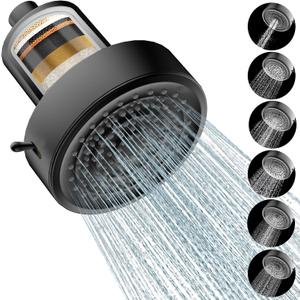 Filtered Shower head for Healthier Hair & Skin  Removes Chlorine & Heavy Metals,6 Mode Settings High Pressure Shower Head Filter for Hard Water, Easy install,One-touch Quickly Filter Replacement (Matte Black)