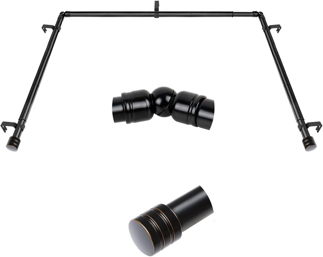 Bay Window Curtain Rods, HOTOZON 7/8 Inch Heavy Duty Curtain Rods for Bay Windows 48-84 Inch(Center Rod), 32-58 Inch Side Rods for Windows, Black, Decorative Drapery Rod with End Cap Finials