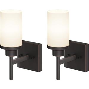 Wall Lights Over Mirror Bathroom Vanity Light Fixtures with White Frosted Glass Shade, Wall Sconces for Porch, 2 Pack Oil Rubbed Bronze T001ORB-L1-P2