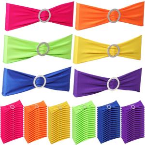 Newwiee 24 Pieces Colored Chair Sashes Spandex Dining Stretch Chair Sashes Bands with Buckle for Wedding Event Fiesta Mexican Party Favor Ceremony Reception Banquet Decoration (Solid)