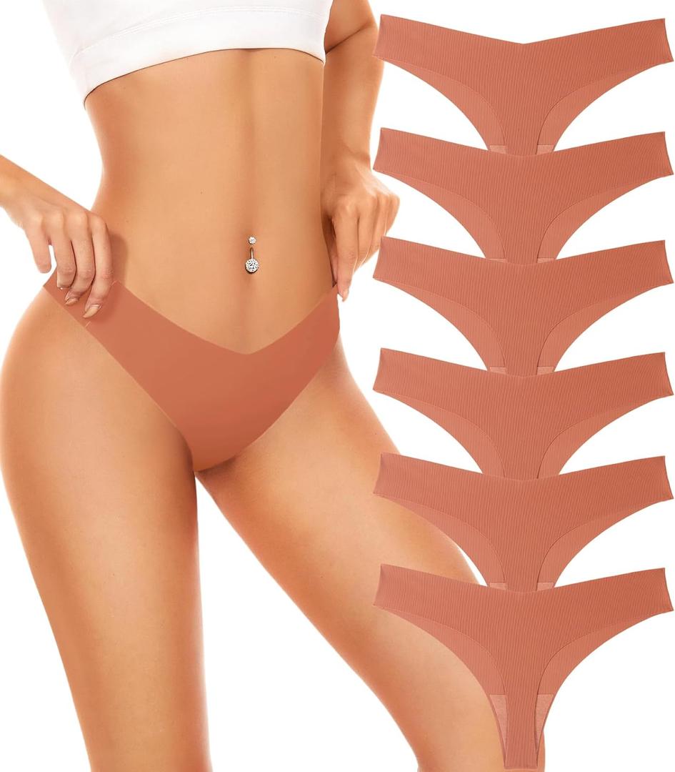 Seamless Underwear Women Pack No Show Thongs For Women Ladies Sexy Panties Underwear Breathable Comfortable 6 Packs (Small)