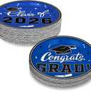 Graduation Party Dinnerware Blue Disposable Paper Plates for Congrats Grad Party Decorations, Serve 80