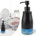 Soap Dispenser with Stickers, Stainless Steel Case Glass Liner Hand Pump Dispenser, Refillable Dish Soap Dispenser for Kitchen Bathroom, Decorative Liquid Hand Soap Dispensers Matte Black(10 OZ)