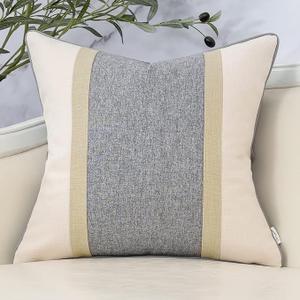 Yangest Patchwork Pillow Cover 18x18 Inch Luxury Cotton and Linen Cushion Cover Square Pillowcover for Couch Bedroom Living Room, Gray, 18" x 18" (Pack of 1)