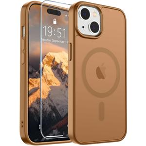 SUPFINE Magnetic for iPhone 15 Case (Compatible with MagSafe) (Military Grade Drop Protection) Translucent Matte Shockproof with Anti-Fingerprint Phone Case, Brown