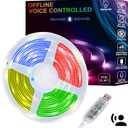 AI Voice Activated Under Bed Lights Strip,Indoor Kids Bedroom Night Lights RGBW, No App/Wifi Required, Dimmable Color Changing Strong Adhesive, Music Sync USB Powered 16.4ft for Kitchen Cabinet