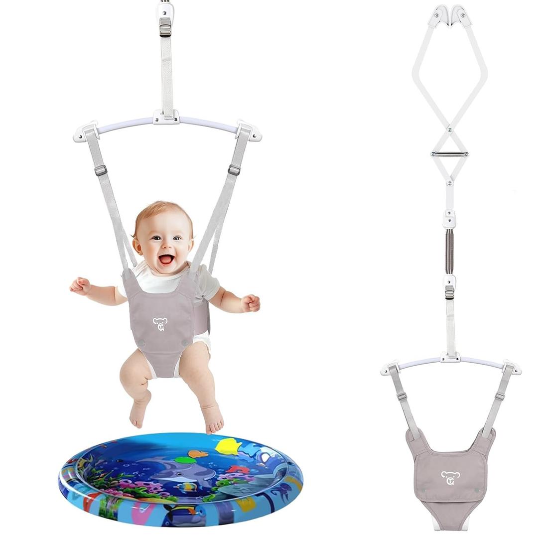 Baby Jumper, Baby Doorway Jumper with Adjustable Strap, Protable Baby Jumpers and Bouncers, Easy to Assemble, Baby Bouncer Jumper with Water Mat