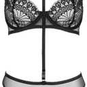 Women's Lingerie 3 Piece Garter Lingerie Bra and Panty Sets with Halter for women (Black, M)