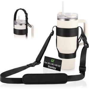 EasyAcc Water Bottle Holder with Strap for 20/30/40 OZ Stanley Quencher H2.0 & Adventure Tumbler, 2 in1 Water Bottle Carrier 5ft Strap/Carabiner/Adjustable Shoulder/Handle for Stanley Cup Accessories