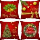 Merry Christmas Pillow Covers 18x18 Set of 4 Velvet Christmas Pillow Cases Red Green Xmas Winter Holiday Throw Pillow Covers Christmas Tree Cushion Covers for Outdoor Home Bed Sofa Couch(18 Inch)