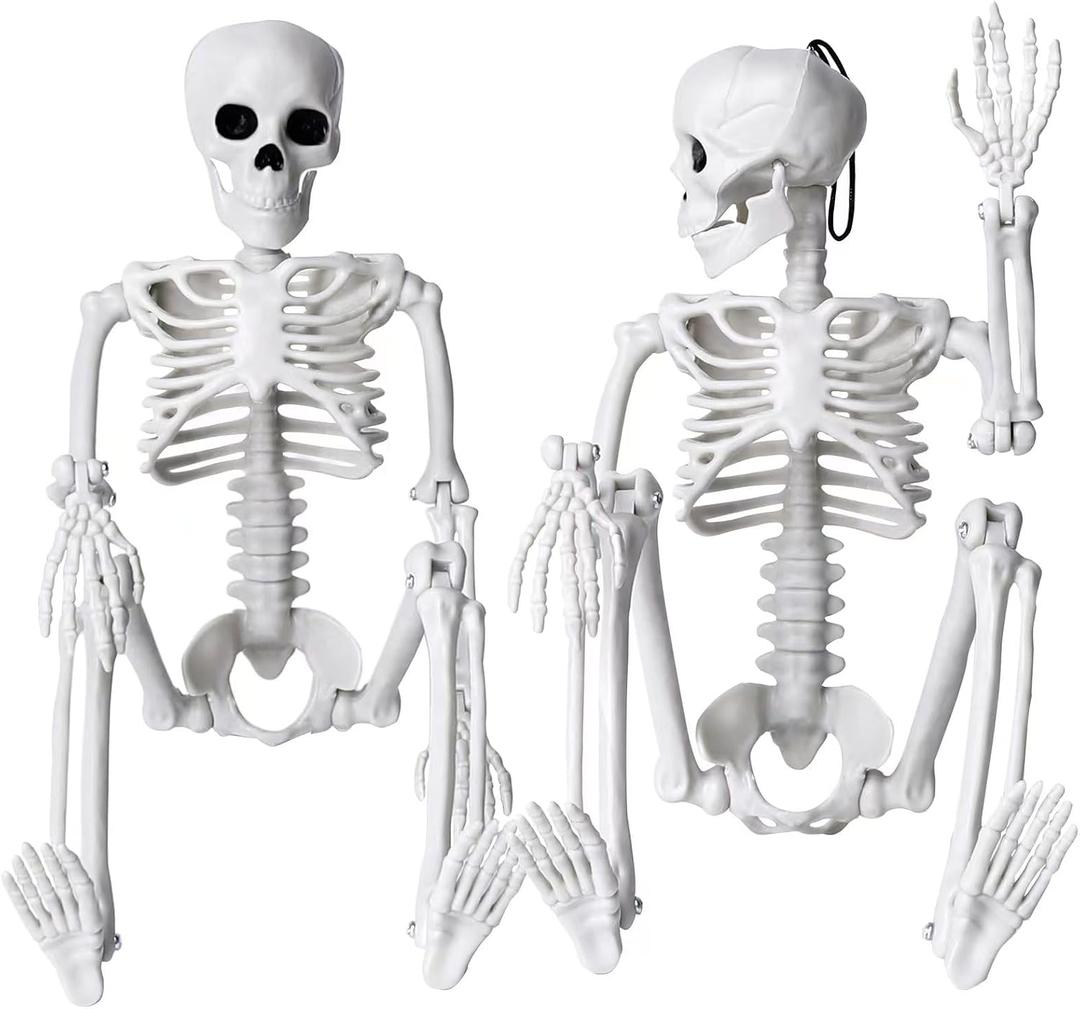 XIMISHOP 2pcs Skeleton Halloween Decoration, 16” Hanging Plastic Skeleton
Full Body Posable Skeleton Movable Joints for Halloween Decoration Indoor Outdoor
