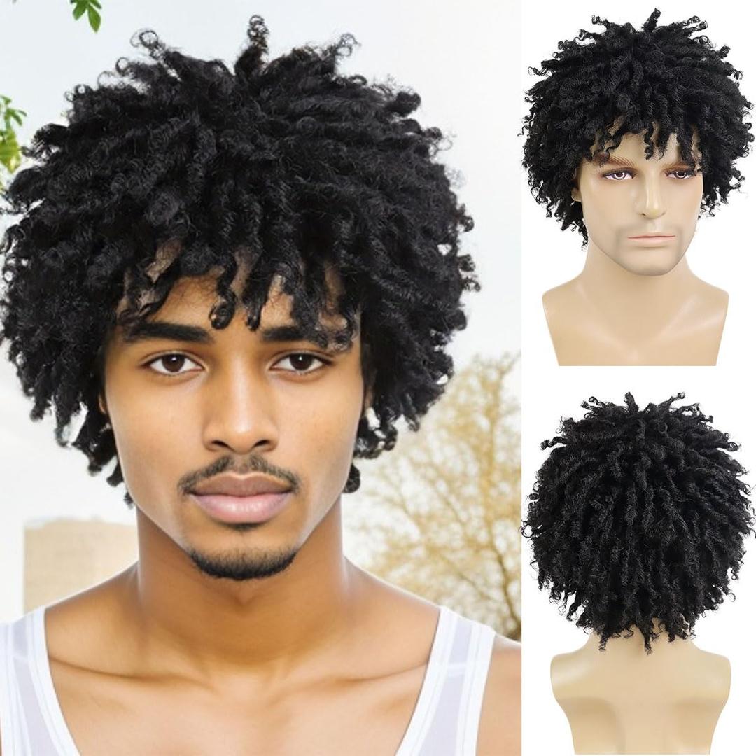 GNIMEGIL Black Dreadlock Wig Male Short Braided Wigs Fake Dreads Men Guys Natural Afro Synthetic Hair Braids Short Braid Wig - Faux Locs Boy Wigs Casual