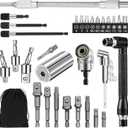 31 Pcs Flexible Drill Bit Extension Set,105 Right Angle Drill Attachment, 1/2 3/8 1/4 inch Universal Hex Socket Adapter, Rotatable Socket Wrench Tools, Drill Bit Holder Screwdriver with Box(Silver)