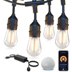XMCOSY+ Smart LED Outdoor String Lights, 123Ft Patio Lights with 40 Shatterproof Dimmable Edison Bulbs, WiFi & App Control, Work with Alexa, IP65 Waterproof String Light for Outside Bistro Porch, 2 Pieces