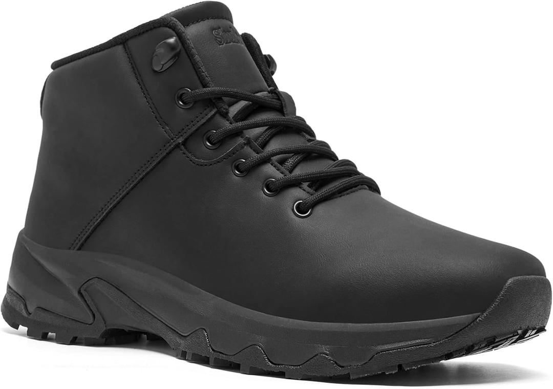 SHULOOK Non Slip Work Boots for Men Slip Resistant Shoes Waterproof Food Service Chef Kitchen Restaurant Working Boots Casual Leather Ankle Boot Outdoor Walking Booties (9.5, Black)