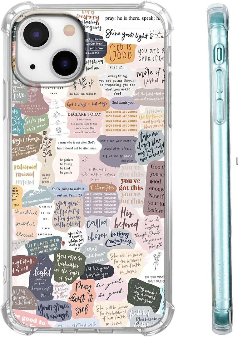 Christian Bible Verse Collage Case for iPhone 13,Aesthetic Vintage Jesus Quotes Pattern Case,Trendy Soft TPU Bumper Case Compatible with iPhone 13