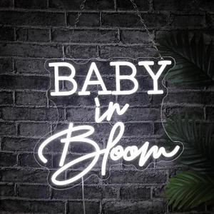 Baby in Bloom Neon Sign for Baby Shower Decorations,14.4''X12.5'' White Dimmable LED Neon Lights Sign,USB Powered Light Sign for Girl Boy Babys Room Wall Decor Birthday Party Backdrop