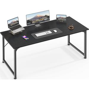 Huuger Computer Desk, 55 Inch Home Office Desk, Gaming Writing Work from Home Study Desk, Large Legroom, Sturdy Metal Frame, Modern Simple, Black