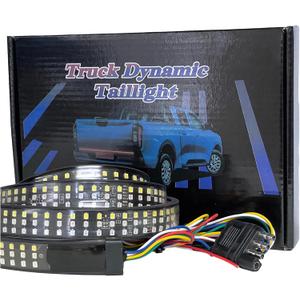 48 Inch Triple Row 360 LED Truck Tailgate Light Bar Strip, Red Running Brake Lights, White Reverse Light, Amber Sequential Turn Signal Light