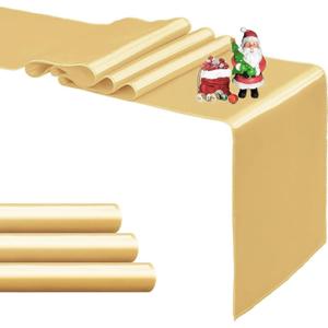 4-Pack Light Gold Satin Table Runner 12 x 108 Inch Long Bright and Smooth Silk Fabric Table Runner for Wedding Banquet Birthday Party Decoration