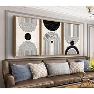 Framed Wall Art Canvas Set Mid Century Boho Pictures Modern Abstract Geometric Wall Decor Minimalist Black Beige Bohemian Canvas Painting Artwork for Living Room Bedroom Office 20"x28"x3 Natural