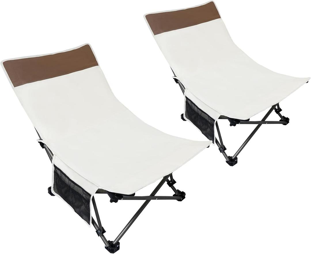 Compact Beach Chairs 2 Pack with 3-Position Lay Flat Low Portable Camping Chairs for Adults Folding Reclining Chairs for Beach, Lawn, Travel