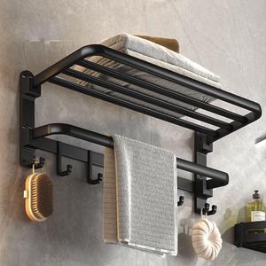 (1 Pack) Yariwiz Matte Black Towel Rack Wall Mounted No Drill and Screw Mounting, Bathroom Bath Shower 22.5 inch Double Towel Rod with Shelf Hotel, Cream