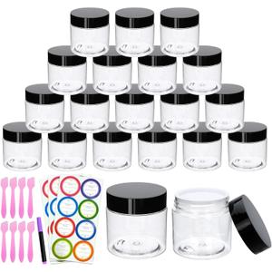 20 Pack 2oz Plastic Containers with Lids, Jars with Lids, Great for storing,lip balms, creams, ointments, cosmetics, samples