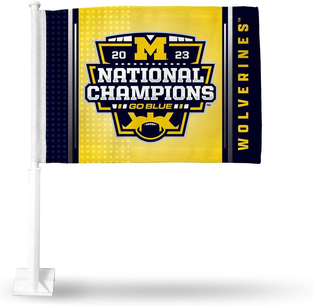 Rico Industries NCAA Football CFP National Champions Double Sided Car Flag - 16" x 19" - Strong Pole that Hooks Onto Car/Truck/Automobile